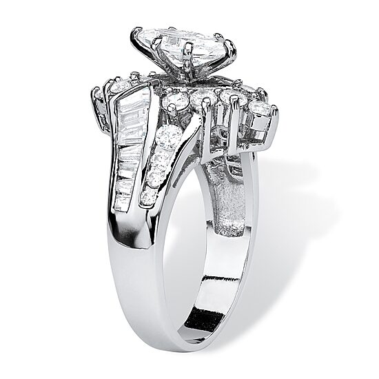 DiamonArt® Womens 3 1/4 CT. T.W. White Cubic Zirconia Platinum Over Silver Engagement Ring