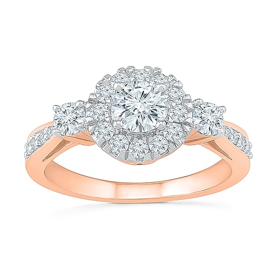 Promise My Love Womens 1 CT. T.W. Natural White Diamond 10K Gold Round 3-Stone Halo Engagement Ring