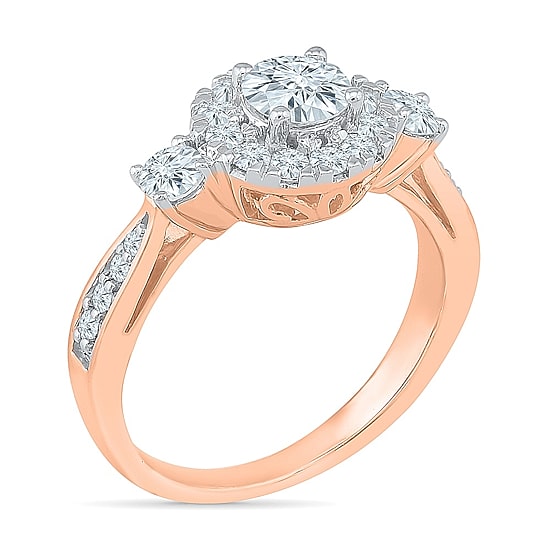 Promise My Love Womens 1 CT. T.W. Natural White Diamond 10K Gold Round 3-Stone Halo Engagement Ring