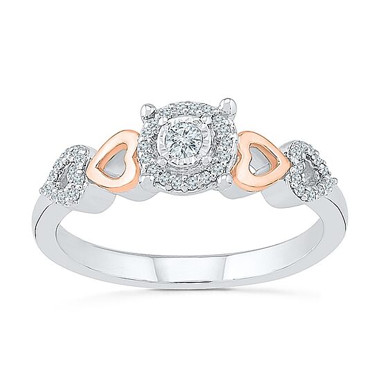 Promise My Love Womens 1/6 CT. T.W. Natural White Diamond 10K Rose Gold Over Silver Sterling Silver Round Halo Promise Ring