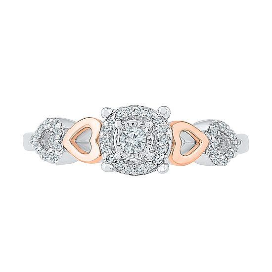 Promise My Love Womens 1/6 CT. T.W. Natural White Diamond 10K Rose Gold Over Silver Sterling Silver Round Halo Promise Ring