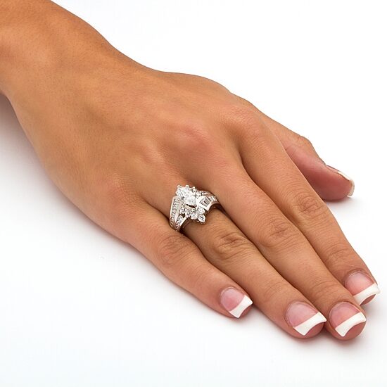 DiamonArt® Womens 3 1/4 CT. T.W. White Cubic Zirconia Platinum Over Silver Engagement Ring