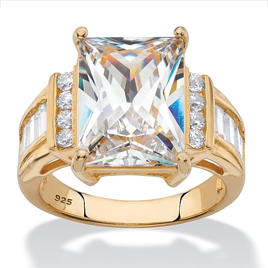 DiamonArt® Womens White Cubic Zirconia 14K Gold Over Silver Engagement Ring