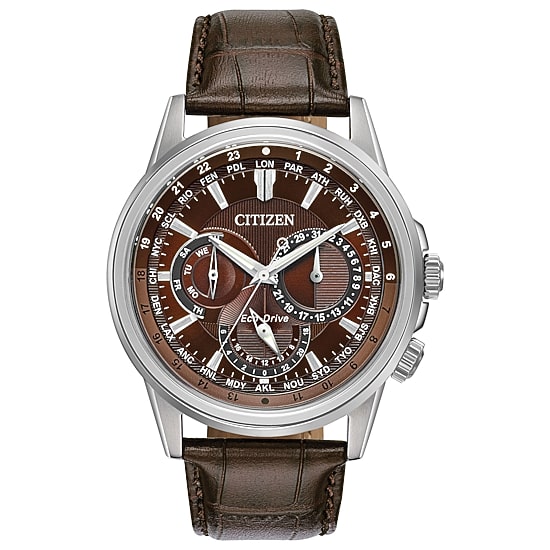 Citizen Calendrier Mens Brown Leather Strap Watch Bu2020-29x