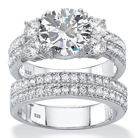 DiamonArt® Womens 4 1/4 CT. T.W. White Cubic Zirconia Platinum Over Silver Bridal Set