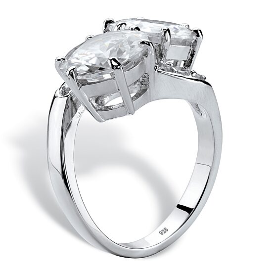 DiamonArt® Womens White Cubic Zirconia Platinum Over Silver Cocktail Ring