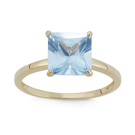 Womens Lab Created Blue Aquamarine 10K Gold Solitaire Cocktail Ring