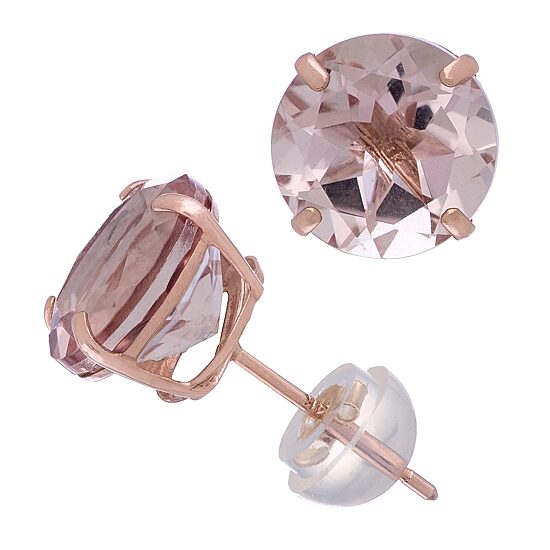 Simulated Pink Morganite 14K Gold 8.1mm Round Stud Earrings