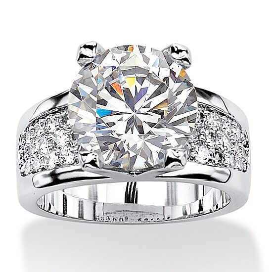 Womens Cubic Zirconia Platinum Over Silver Engagement Ring