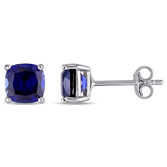 Lab Created Blue Sapphire Sterling Silver 6.1mm Cushion Stud Earrings
