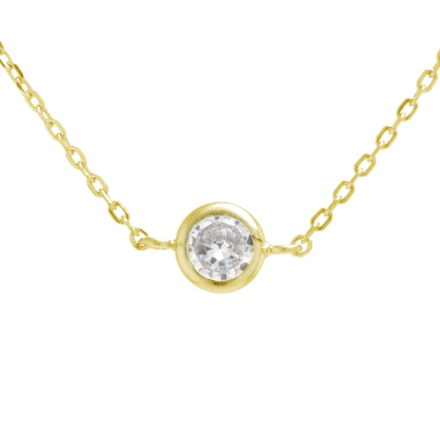 Silver Treasures Womens Cubic Zirconia 24K Gold Over Silver Round 14 Inch Choker Necklace
