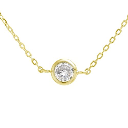 Silver Treasures Womens Cubic Zirconia 24K Gold Over Silver Round 14 Inch Choker Necklace, One Size