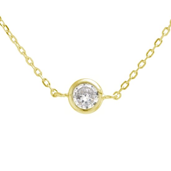 Silver Treasures Womens Cubic Zirconia 24K Gold Over Silver Round 14 Inch Choker Necklace