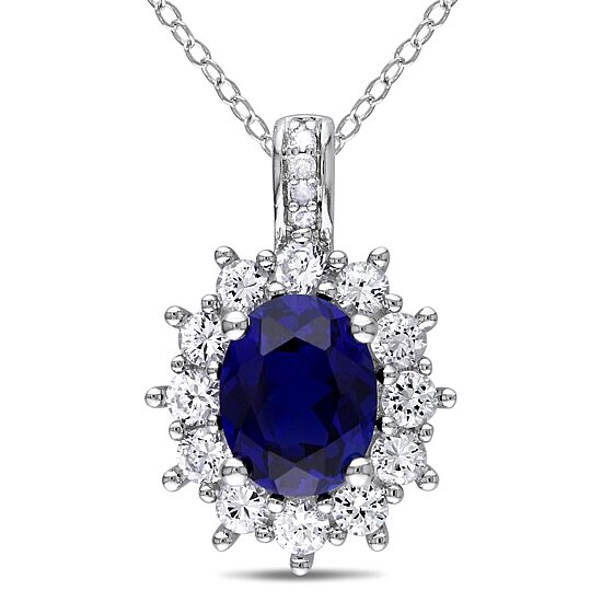 Womens Diamond Accent Lab Created Blue Sapphire Sterling Silver 18 Inch Pendant Necklace