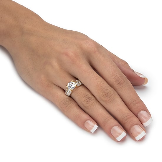 DiamonArt® Womens 2 3/4 CT. T.W. White Cubic Zirconia 14K Gold Over Silver Engagement Ring