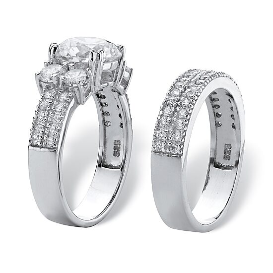 DiamonArt® Womens 4 1/4 CT. T.W. White Cubic Zirconia Platinum Over Silver Bridal Set
