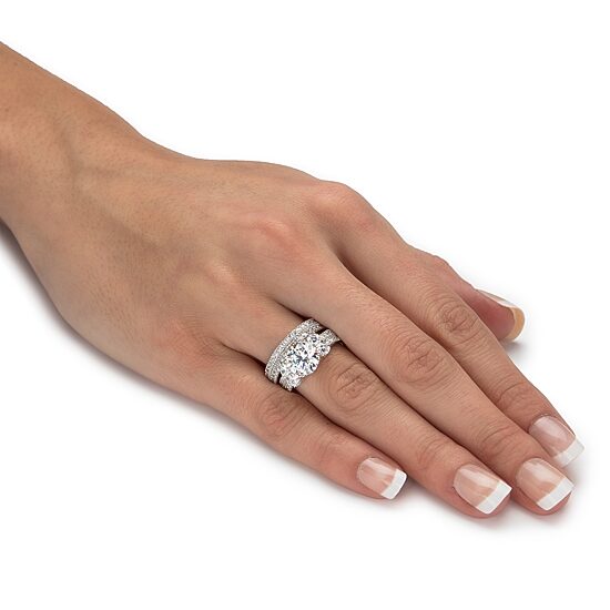 DiamonArt® Womens 4 1/4 CT. T.W. White Cubic Zirconia Platinum Over Silver Bridal Set