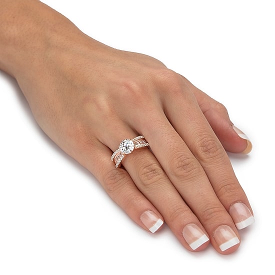 Womens 3 CT. T.W. Cubic Zirconia 18K Rose Gold Over Silver Engagement Ring