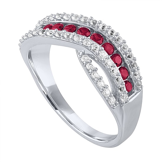 Womens Lab Created Red Ruby Sterling Silver Cocktail Ring