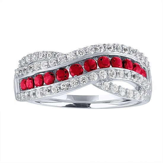 Womens Lab Created Red Ruby Sterling Silver Cocktail Ring