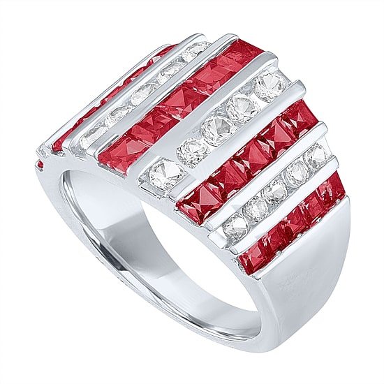 Womens Lab Created Red Ruby Sterling Silver Cocktail Ring