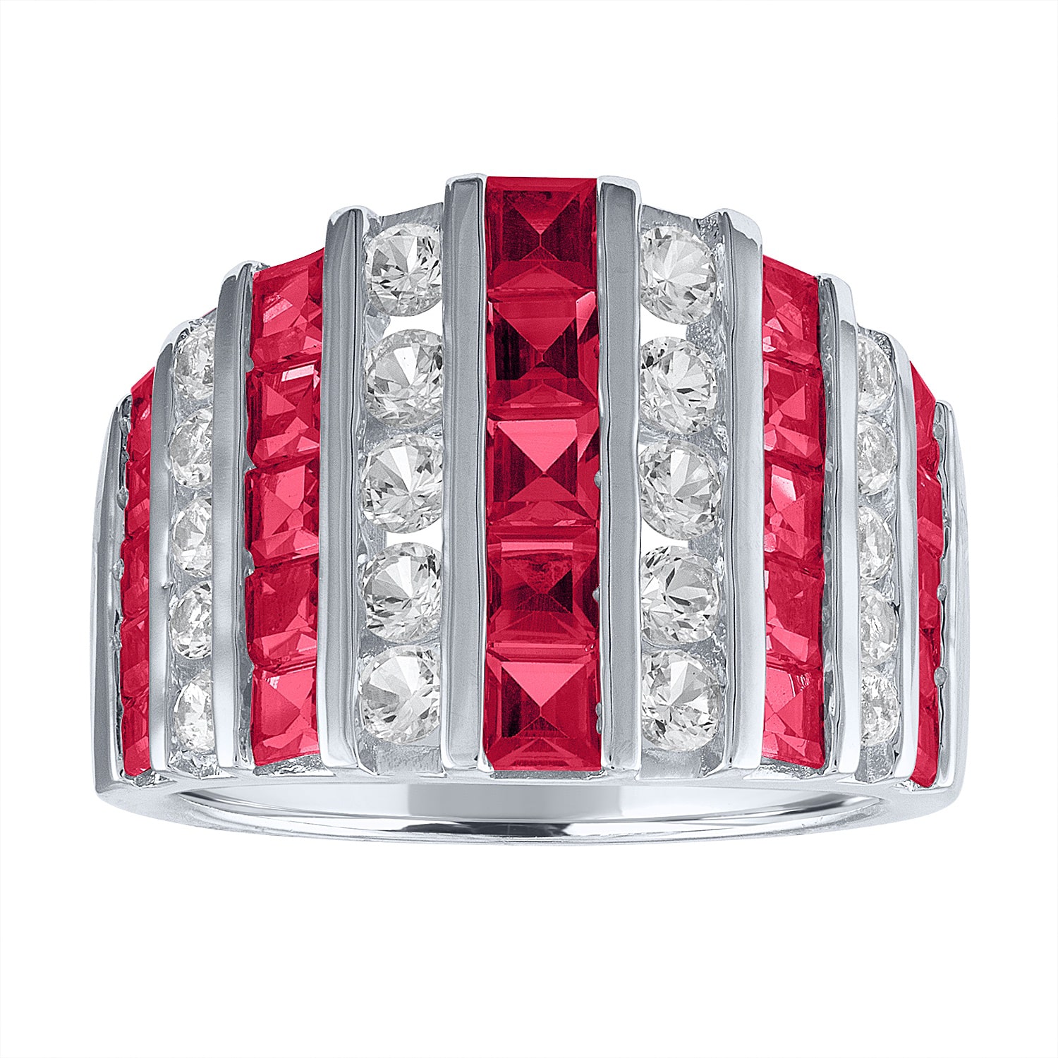 Womens Lab Created Red Ruby Sterling Silver Cocktail Ring