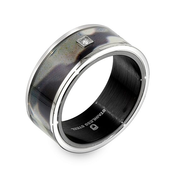 Mens 9M Diamond Accent Natural White Diamond Stainless Steel Wedding Band