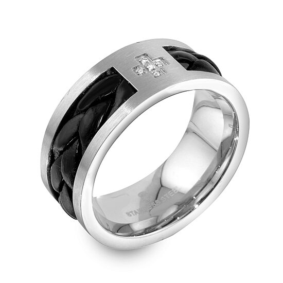 Mens 8MM Diamond Accent Natural White Diamond Stainless Steel Wedding Band