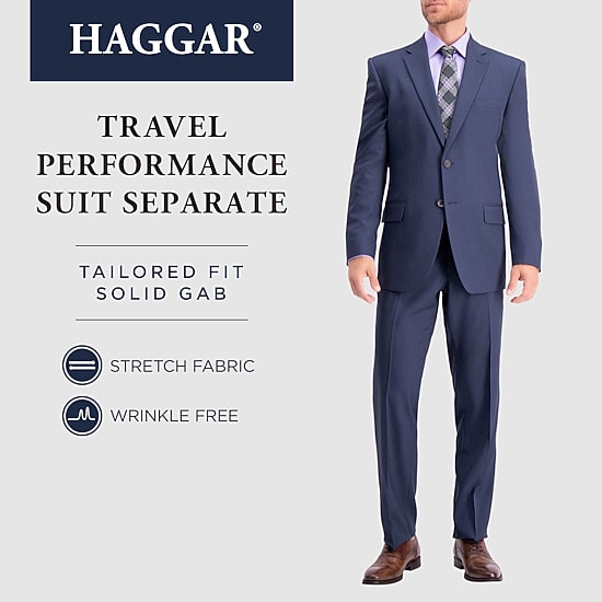 Haggar Travel Performance Tailored Mens Stretch Fabric Modern Fit Flat Front Suit Pant
