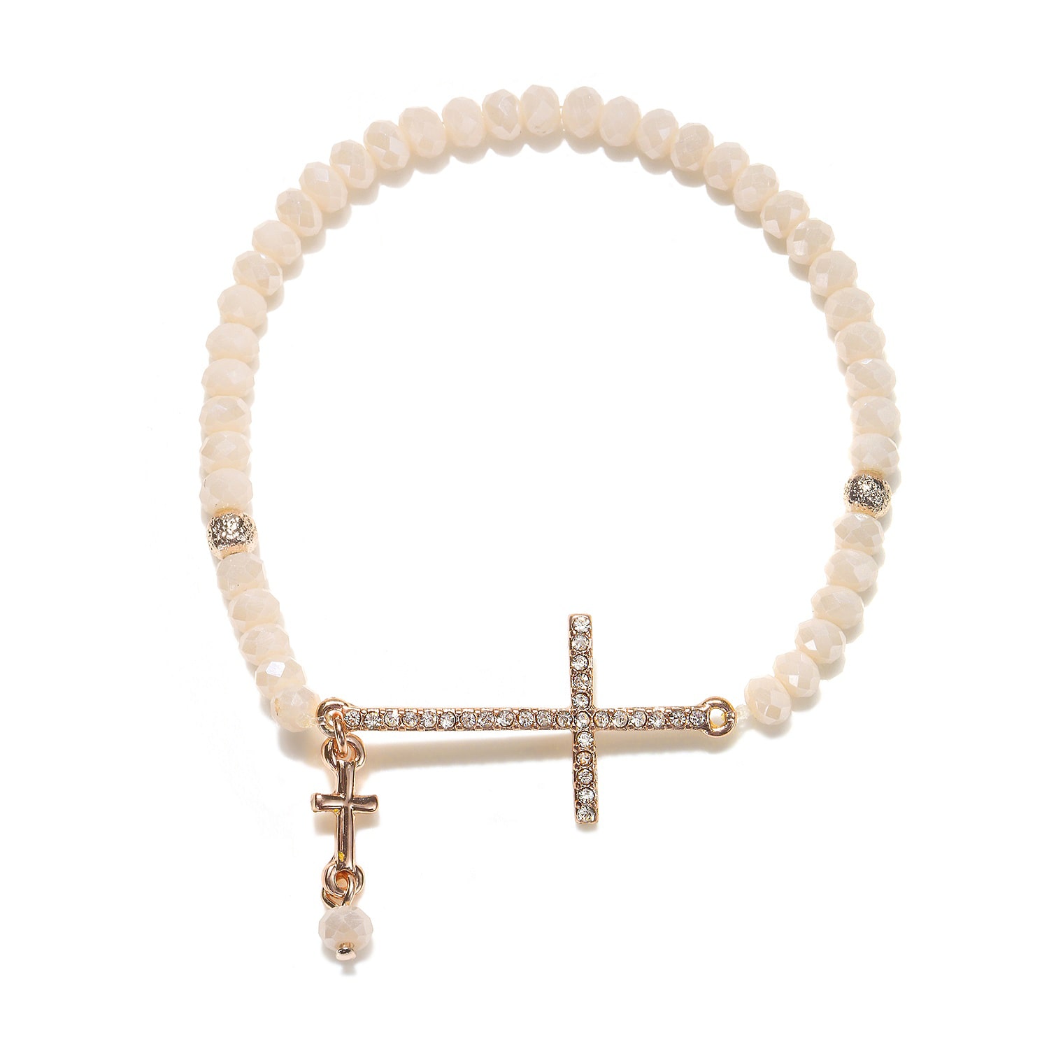 Bijoux Bar Delicates Rose Tone Womens Cross Round Stretch Bracelet