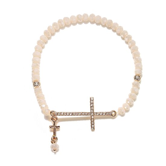 Bijoux Bar Delicates Rose Tone Womens Cross Round Stretch Bracelet