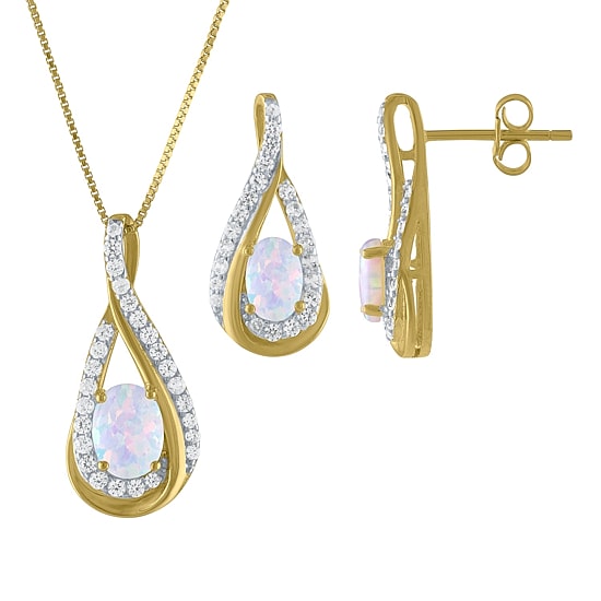 Womens Lab Created White Opal 14K Gold Over Silver 2-pc. Jewelry Set