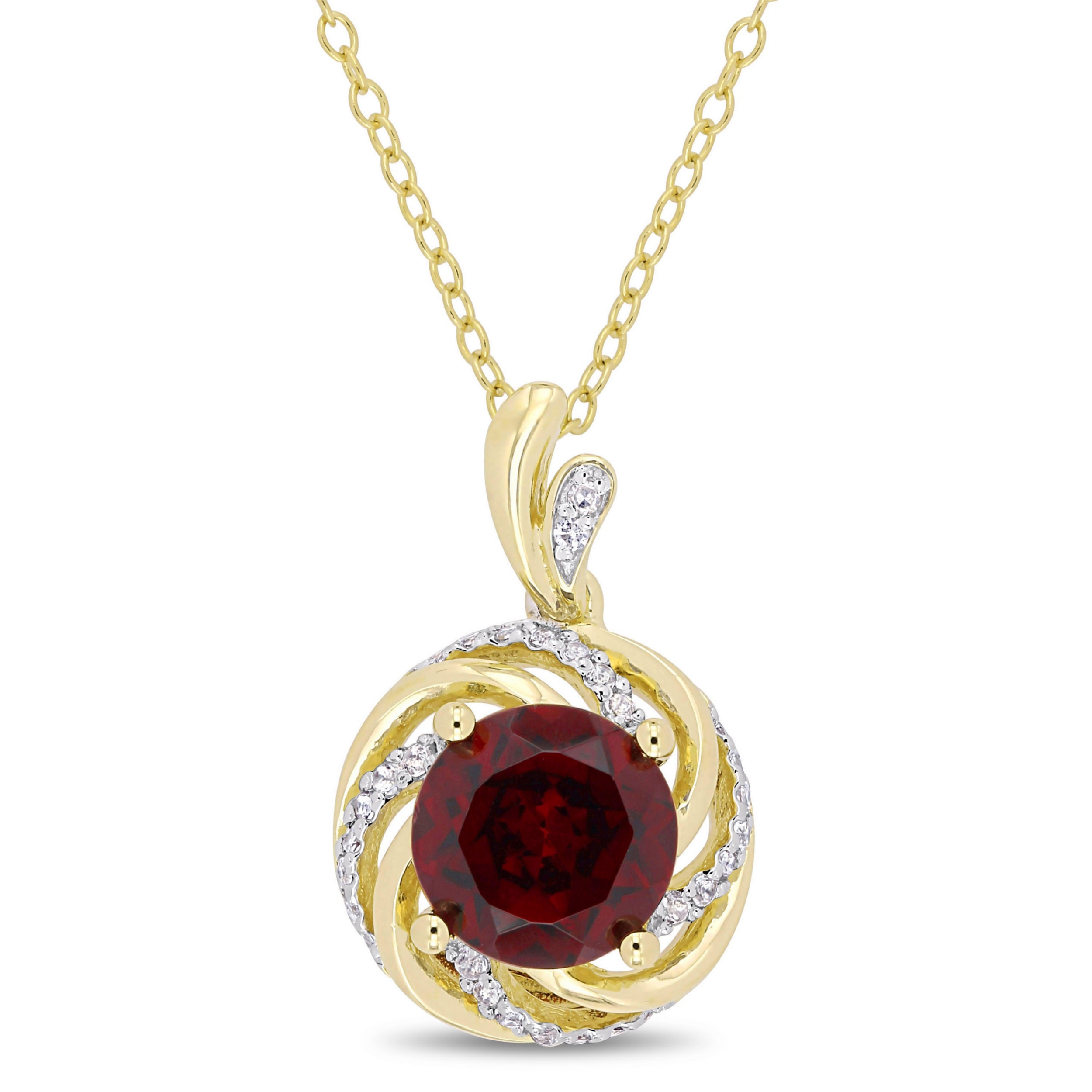 Womens Diamond Accent Genuine Red Garnet 18K Gold Over Silver 18 Inch Pendant Necklace