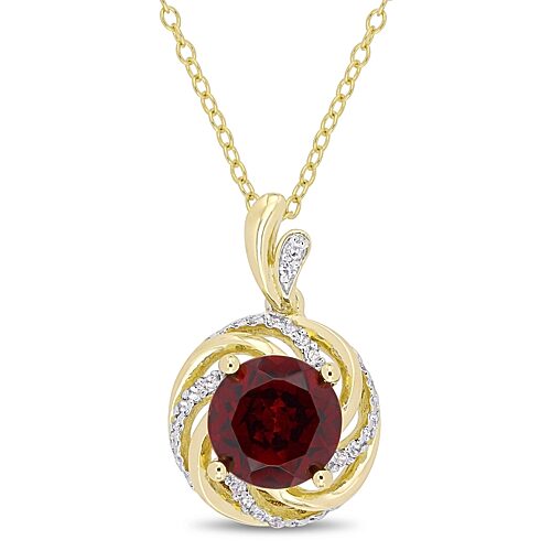 Womens Diamond Accent Genuine Red Garnet 18K Gold Over Silver 18 Inch Pendant Necklace, One Size