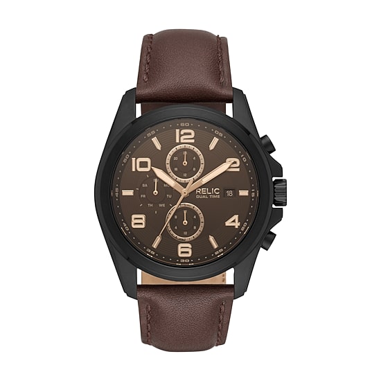 Relic By Fossil Mens Brown Leather Strap Watch Zr15946