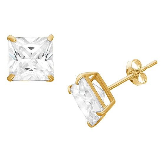 DiamonArt® 1 1/2 CT. T.W. White Cubic Zirconia 10K Gold Over Silver Square Stud Earrings