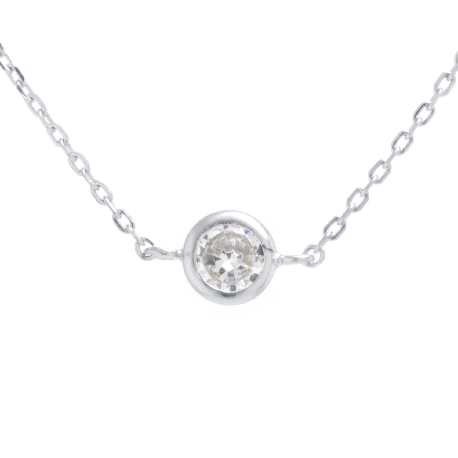 Silver Treasures Womens Cubic Zirconia Sterling Silver Round 14 Inch Choker Necklace