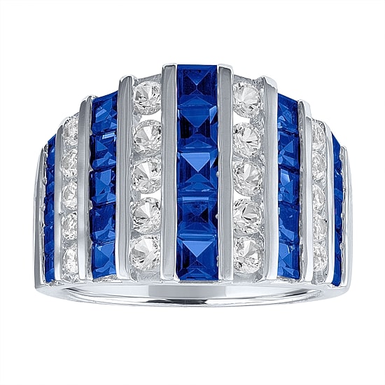 Womens Lab Created Blue Sapphire Sterling Silver Cocktail Ring