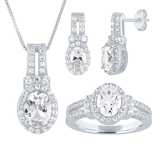 Womens Lab Created White Sapphire Sterling Silver Jewelry Set