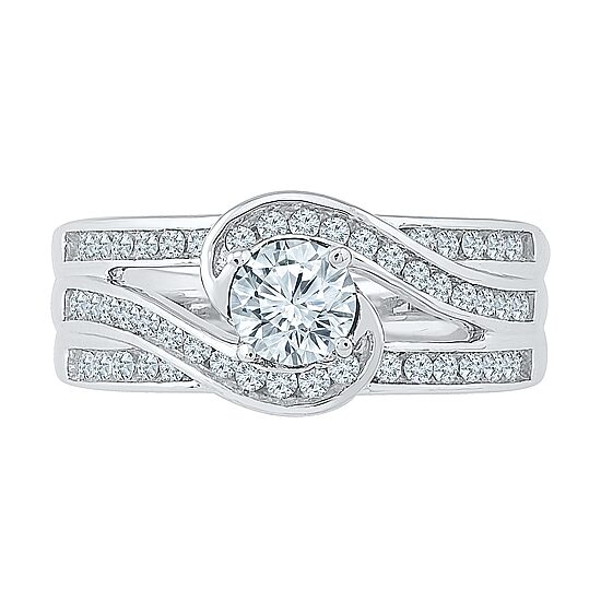 Womens Lab Created White Sapphire Sterling Silver Cocktail Ring