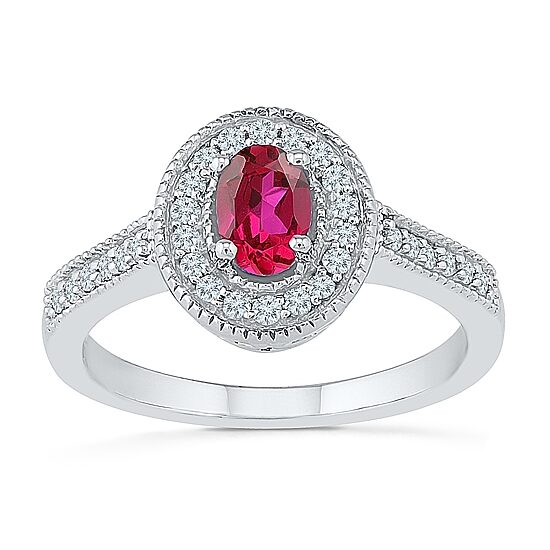 Womens 1/5 CT. Lab Created Red Ruby Sterling Silver Cocktail Ring