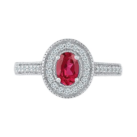 Womens 1/5 CT. Lab Created Red Ruby Sterling Silver Cocktail Ring