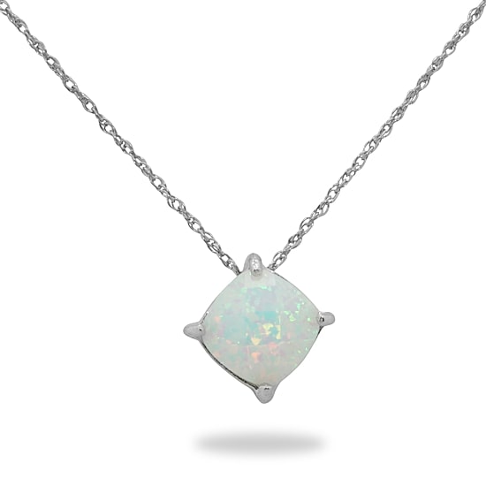 Womens Lab Created White Opal Sterling Silver 18 Inch Pendant Necklace