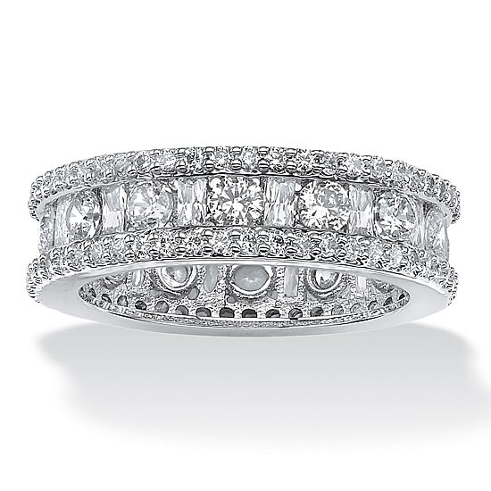 DiamonArt® 6MM 3 1/4 CT. T.W. White Cubic Zirconia Platinum Over Silver Rectangular Band