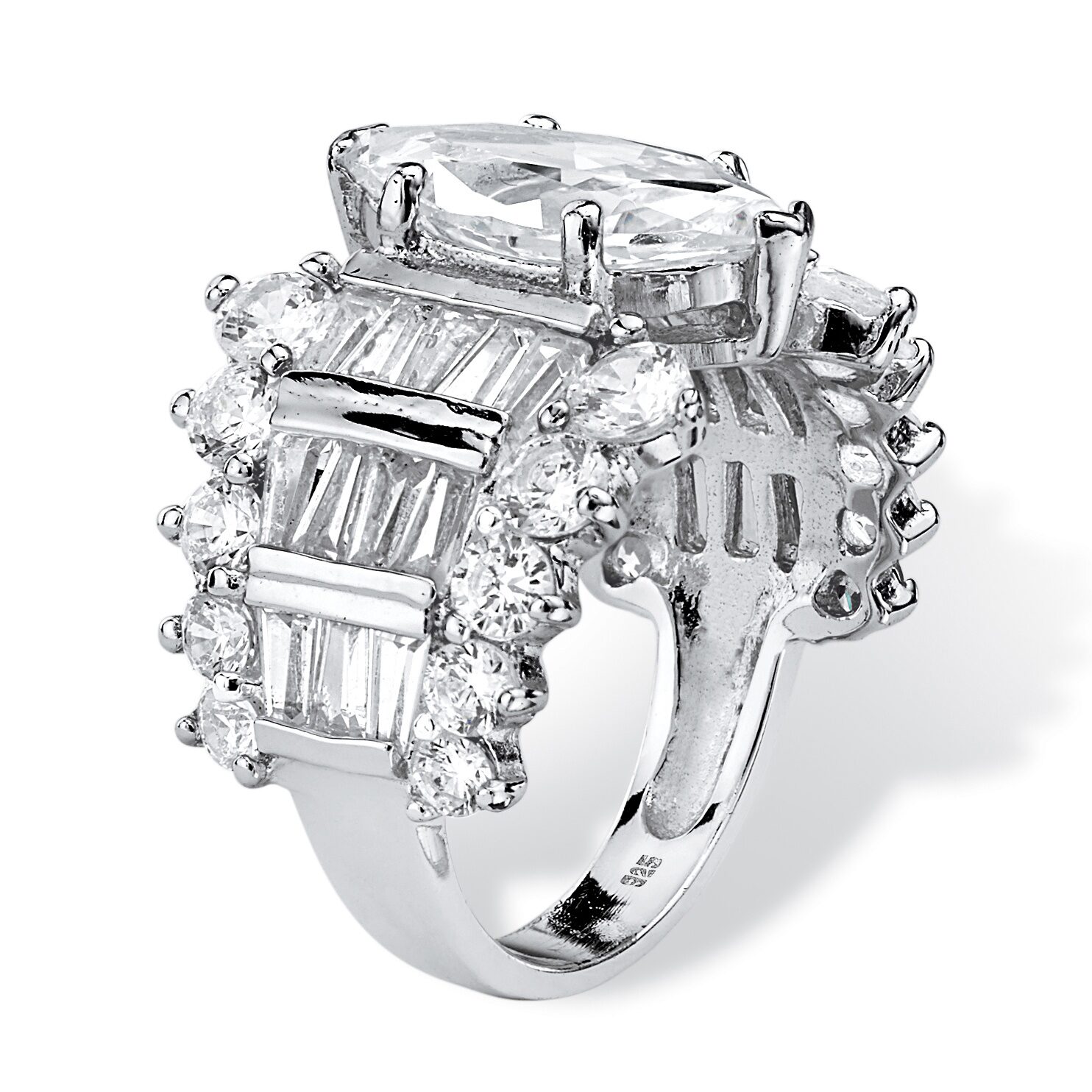 DiamonArt® Womens White Cubic Zirconia Sterling Silver Engagement Ring