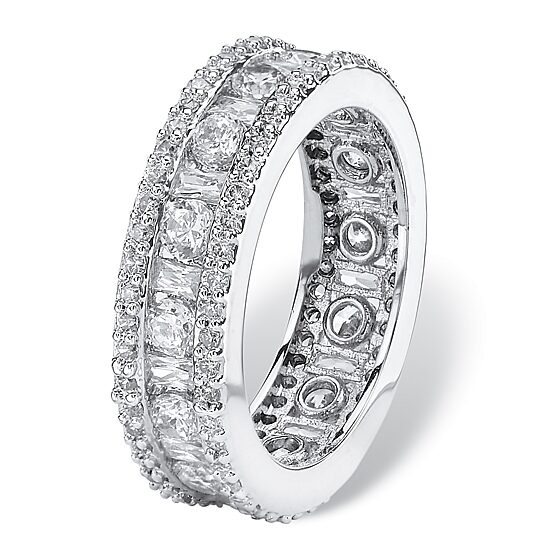 DiamonArt® 6MM 3 1/4 CT. T.W. White Cubic Zirconia Platinum Over Silver Rectangular Band