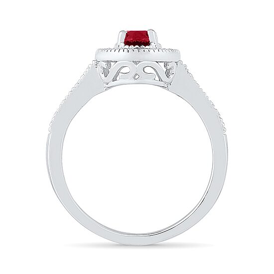 Womens 1/5 CT. Lab Created Red Ruby Sterling Silver Cocktail Ring