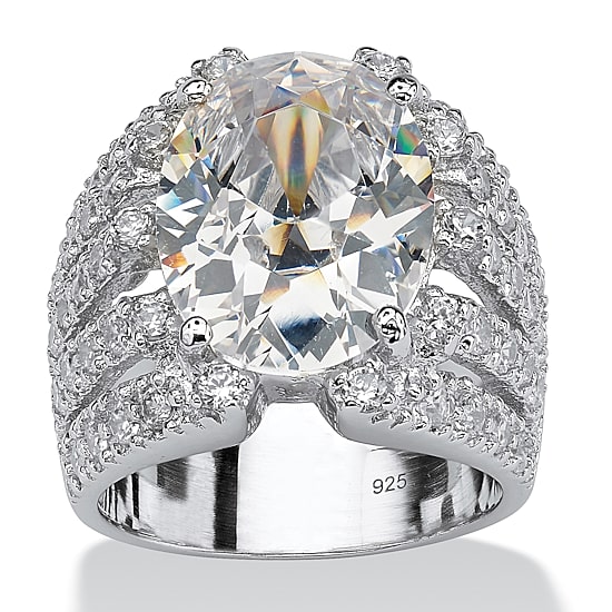 DiamonArt® Womens White Cubic Zirconia Sterling Silver Oval Engagement Ring
