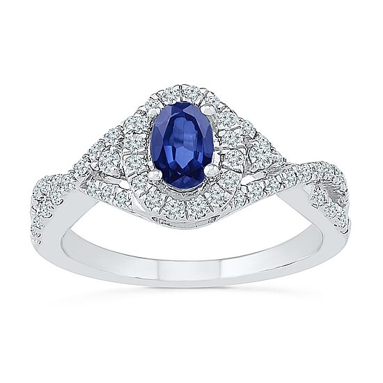 Womens Lab Created Blue Sapphire Sterling Silver Halo Promise Ring