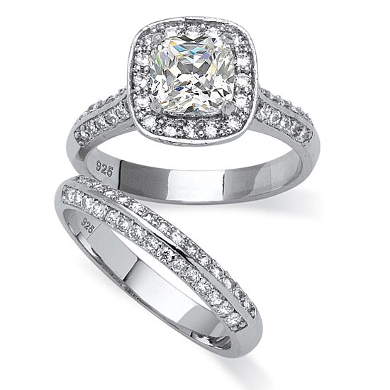 DiamonArt® Womens 2 CT. T.W. White Cubic Zirconia Platinum Over Silver Square Bridal Set